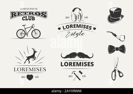 Hipster vector logos, emblems, labels, badges. Emblem logo set in hipster style. Vintage label designs for hipster brand Stock Vector
