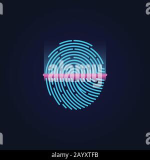 Fingerprint electronic scanning, identification system vector illustration. Sensor scanning fingerprint and human pattern fingerprint for security Stock Vector