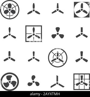 Fans, propellers vector icons set. Ventilator and electric cooler with blade illustration Stock Vector