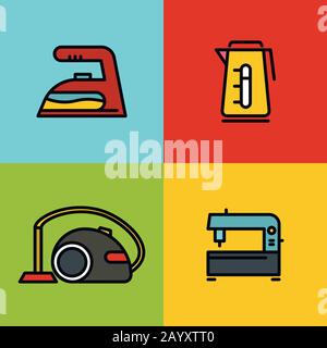 Household appliances color icons on color background. Vector illustration Stock Vector