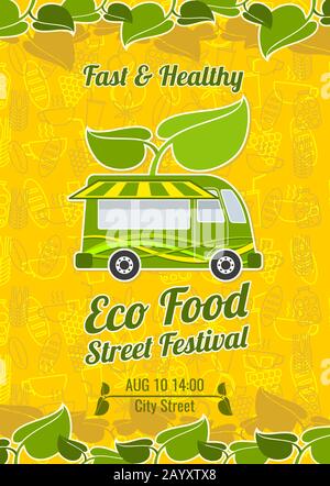 Street food festival vintage vector poster. Banner food festival and poster festival food illustration Stock Vector