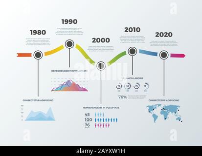 Road timeline infographic for workflow layout banner diagram number options. Timeline decade diagram and statistic presentation timeline. Vector illustration Stock Vector