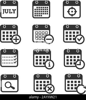 Time, date and calendar vector icons. Calendar icons for organizer and event, reminder and agenda Stock Vector