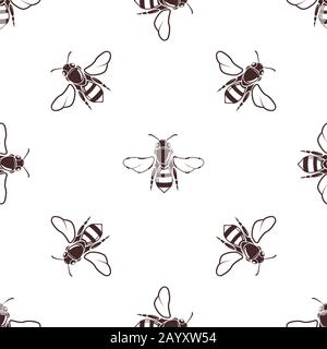 Honeybees vector seamless light pattern in brown color. Honeybee illustration Stock Vector