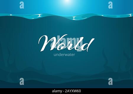 Underwater vector background. Cartoon comic art sea or ocean underwater background. Deep underwater in river or lake Stock Vector