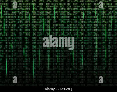 Computer screen binary data code. Numerical continuous code in green color, abstract web data in binary code. Vector illustration Stock Vector