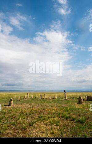 Ongot grave (Neolithic grave), in Tuul River valley, Hustai National Park, Mongolia. Stock Photo