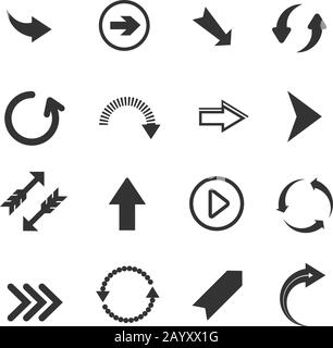 Arrow icons. Vector set of round arrows, undo and redo signs, recycling arrows on white background Stock Vector