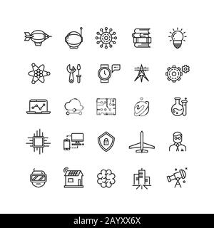 Science, media and internet thin line vector icons. Science web and technology science icon illustration Stock Vector