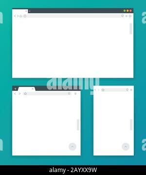 Blank browser windows for devices of computer, tablet, and phone. Templates for adaptive responsive web design. Vector illustration Stock Vector