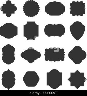 Vintage blank frames badges for emblems and labels. Set of templates black shape for logo. Vector illustration Stock Vector
