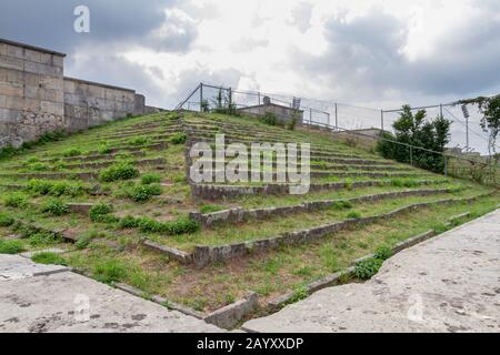 Part of the ruined stands around Zeppelinfeld, part of the Nazi party rally grounds in Nuremberg, Bavaria, Germany. Stock Photo