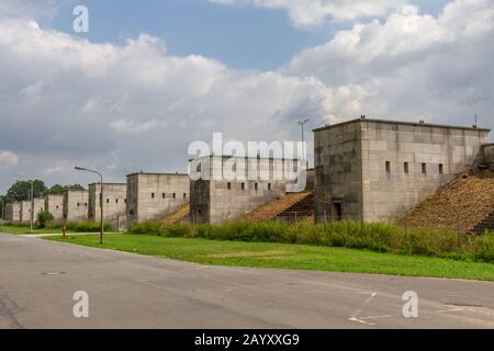 Part of the ruined stands (toilet blocks) around Zeppelinfeld, part of the Nazi party rally grounds in Nuremberg, Bavaria, Germany. Stock Photo