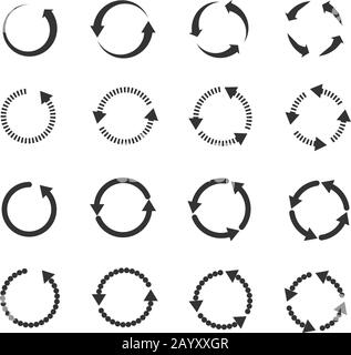 Circle refresh reload rotation loop vector arrows set. Sign reload with arrow and illustration rotation arrows symbol Stock Vector
