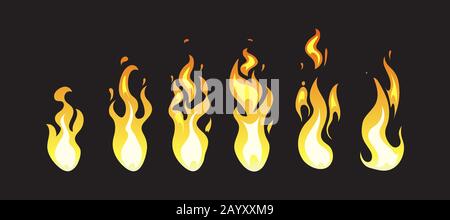 Cartoon comic vector fire animation frames for computer game. Fire energ for computer design, animation fire illustration Stock Vector