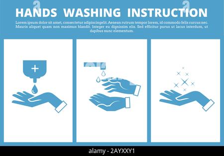 Hands washing medical instruction. Care to hygiene instruction and wash hand sanitary of instruction. Vector illustration Stock Vector