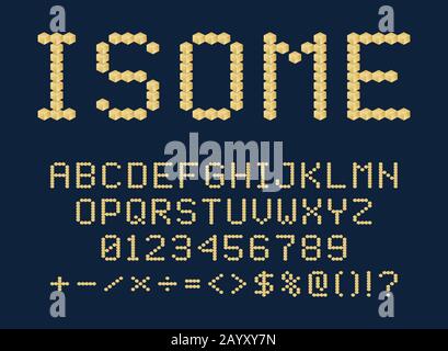 Isometric 3d font design from the cubes alphabet letters and numbers and symbols vector illustration. Stock Vector