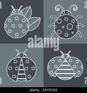 Gray ladybug with white stroke on gray background. Vector illustration Stock Vector