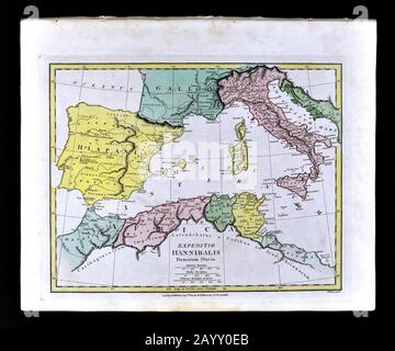 1808 Wilkinson Map Hannibal Route Europe Alps Hispania Gallia Italy North Africa Stock Photo