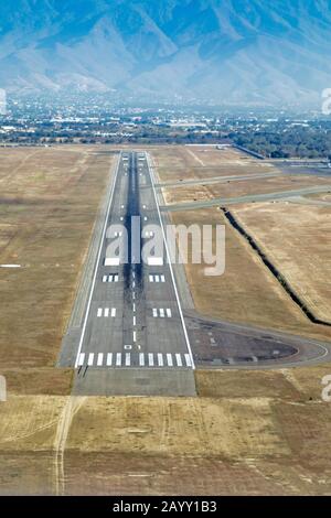 Oaxaca, Mexico - The runway at Xoxocotlán International Airport, which serves the city of Oaxaca de Juarez. Stock Photo