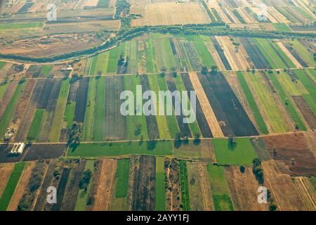 Oaxaca, Mexico - An aerial view of irrigated farm land near the Atoyac River in Oaxaca's central valleys. Stock Photo