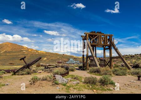 Bodie, California, USA- 03 June 2015: Ghost town, Bodie States Historic Park. Abandoned artifact.Standard Consolidated Mining Company Stamp Mill in th Stock Photo