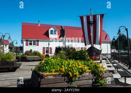 View of Bojer Wikan Fishermen's Memorial Park with the Sons of Norway Hall in Petersburg, Alaska?s Little Norway which was founded more than 100 years Stock Photo