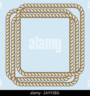 Square nautical brown ropes frame. Border string element, vector illustration Stock Vector