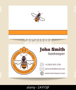 Beekeeper vector business card template. Dessert nutrition farming logo illustration Stock Vector