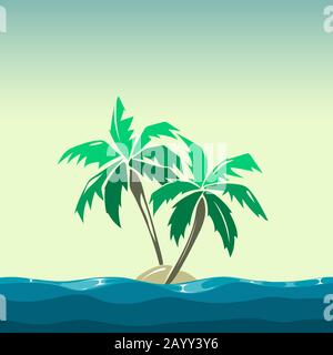 Tropical island and palm trees illustration. Plant coco on background vector Stock Vector