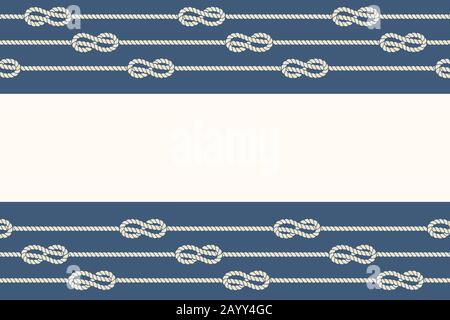 Marine ropes and knots borders frame. Design graphic element, loop string, vector illustration Stock Vector