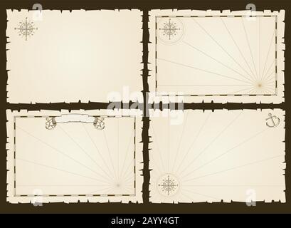 Vintage empty pirate party invitation vector retro card templates in marine style. Card party nautical with frame, blank sample pirate card invitation illustration Stock Vector