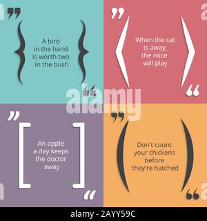 Quotes in round brackets, square braces with quotation marks for isolated text. Vector illustration Stock Vector
