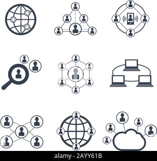 Social network symbols. Vector icons of connection people to network and internet social people communication signs Stock Vector