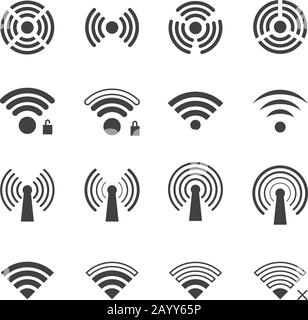 Wireless and wifi vector icons. Wifi connection symbols and wireless connection signs Stock Vector