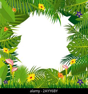 Jungle vector background with palm tree leaves on white Stock Vector