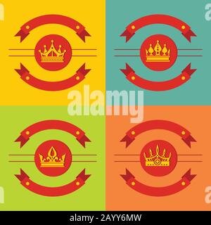 Logo crown icons on color background. Royal element for king, vector illustration Stock Vector