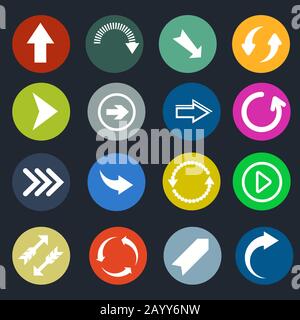 Color round arrow vector icons. Set of arrows directional, arrow pointer in color circle illustration Stock Vector