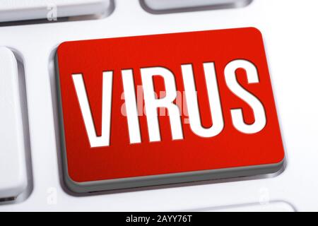 The Word Virus On A Red Keyboard Button Stock Photo