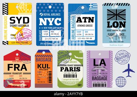 Retro baggage tags and travel tags vector stock. Illustration set of tag for baggage Stock Vector