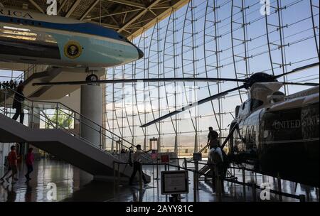 Air Force One and Marine One are displayed at the Ronald Reagan Presidential Library and Museum in Simi Valley, California USA. Stock Photo