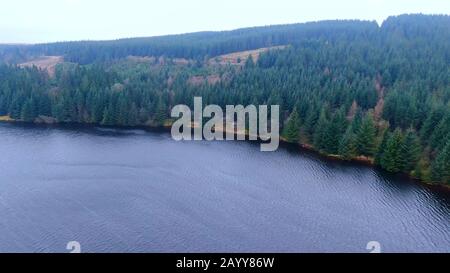 Flight over Brecon Beacons National Park in Wales - aerial view Stock Photo