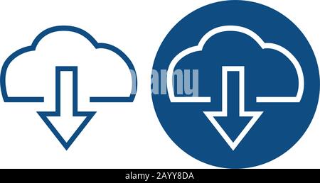 Download from cloud storage. Option in a circle and without it. Vector blue icons. Stock Vector