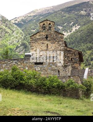 Església de Sant Serni de Nagol is a church located in Sant Julià de Lòria, Andorra. It is known for its Romanesque paintings. It was built in the 11t Stock Photo
