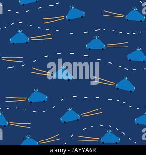 little police cars on a motorway seamless vector pattern Stock Vector