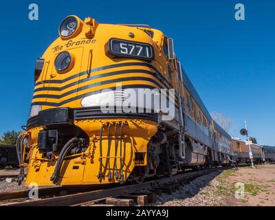 Rio Grande F9 diesel engine No. 5771, Colorado Railroad Museum, Golden, Colorado. Stock Photo