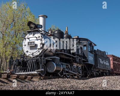 Brooks Locomotive Works engine 318, steam locomotive, Colorado Railroad Museum, Golden, Colorado. Stock Photo