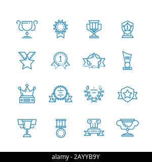 Prizes, trophy, awards vector outline icons. Trophy of achievement symbol, icon winner and cup trophy for sport illustration Stock Vector