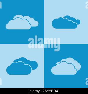 Cloud icons on blue background. Weather clouds and internet communication. Vector illustration Stock Vector