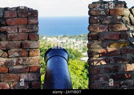 A Canon at Fort King George Scarborough in Trinidad und Tobago Stock Photo